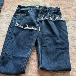 LOFT Dark Blue Distressed Boyfriend Jeans